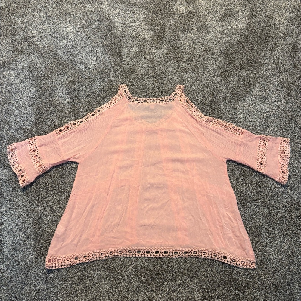My Beloved Blush Lace Cold Shoulder Blouse - Picture 4 of 6